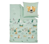s.Oliver ropa de cama animales del zoo 135x200 cm - ropa de cama infantil verde claro 100% algodón, macosatina, juego de ropa de cama 135x200 cm y almohada 80x80 cm, cierre con cremallera