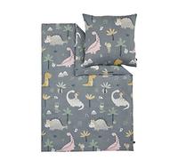 s.Oliver Ropa de cama infantil Dino 100 x 135 cm - 100% algodón, práctica cremallera & lavable a máquina, ropa de cama para niños, 2 piezas, dinosaurios gris