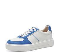 s.Oliver Zapatillas Planas de Piel para Mujer con Suela Gruesa, Blanco y Azul, 37 EU