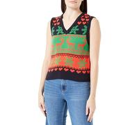 S Onlxmas Heart Vest KNT - Chaleco de Punto para Mujer, Ciclismo Nocturno/patrón: Poppy Rojo/Verde Abeja, L