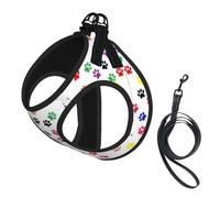 S Pet Leash Chaleco y arnés para perro, juego de correa con estampado de huellas de patas de tamaño pequeño, reflectante, ajustable para gatos y perros