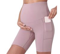 (S,Pink)Women Pregnancy Shorts Yoga Leggings with Pocket High Waist Pregnancy Leggings Pilates Shorts for Home Walking Ftiness Pink XL