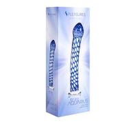 S Pleasures Crystal Dildos clásicos Crystal AQUARIUS es un dildo de vidrio transparente con detalles en azul diseñado para la estimulación tanto anal como vaginal