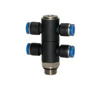 S-Pressimo Blaue Serie - Distribuidor múltiple en T (4 salidas, giratorio, G 1/2 a, para llave de 12 mm de diámetro exterior, para conducto de trabajo) Máx. 15 bar, plástico/MS vern.
