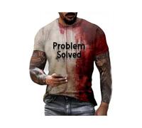 (S) "Problem Solved Shirt Men's Halloween T-Shirt Short Sleeve Crew Neck T-Shirt with Bloody Printed"