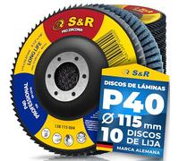 S&R 10 Disco de Láminas Abrasivos Amoladora 115mm Grano 40. Disco desbaste