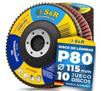 S&R 10 Discos de Láminas 115x22,23 mm. Disco de Lijado 115mm Grano 80 s para Amoladora. Disco de Láminas 115 - Óxido de Aluminio T29, Grano P80