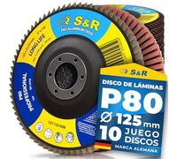 S&R 10 Discos de Láminas 125x22,23 mm. Disco de Lijado 125mm Grano 80 para