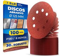 S&R 100 Disco de Lija 125mm grano 180 - Papel de Lija para Lijadora orbital