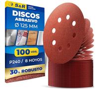 S&R 100 Disco de Lija 125mm grano 240 - Papel de Lija para Lijadora orbital