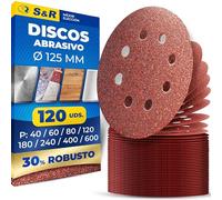 S&R 100 Disco de Lija 125mm grano 40-600 - Papel de Lija para Lijadora orbital