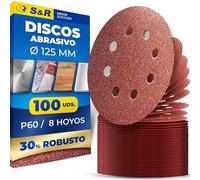 S&R 100 Disco de Lija 125mm grano 60 - Papel de Lija para Lijadora orbital