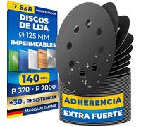 S&R 140 Discos 125mm Papel de Lija Agua Abrasivo P320-2000 Lijadora Orbital Lija impermeable para Coche Metal Madera Acero inoxidable