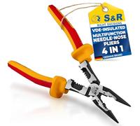 S&R Alicate de Punta Plana Larga 220 mm VDE aislados 1000 V - Alicate Electricista multiunción. Alicate de corte y pelacable para cable de alambre y aluminio
