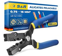S&R Alicate Pelacables - Pelahilos Pelamangueras - Cortador de cables Profesional 190mm 0.75-16 mm² - Ensambladora Manual para Terminales aislados y no aislados