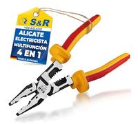 S&R Alicates Electricista Multifunción. Alicate Universal Aislado de 220 mm VDE 1000. Herremienta de Corte Engarzado y Pelacable para cables y alambres de cobre y aluminio AWG10-18