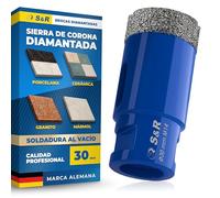 S&R Broca de Diamante para Porcelánico 30mm - Sierra de Corona Perforadora para Amoladora m14 para Porcelanico Gres, Granito, Mármol