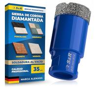 S&R Broca de Diamante para Porcelánico 35mm - Sierra de Corona Perforadora para Amladora m14 para Porcelanico Gres, Granito, Mármol