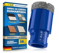 S&R Broca de Diamante para Porcelánico 38mm - Sierra de Corona Perforadora para Amladora m14 para Porcelanico Gres, Granito, Mármol