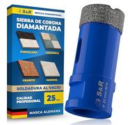 S&R Broca de diamante profesional para azulejos de 25 mm, sierra perforadora para azulejos M14, broca de diamante para azulejos, corona de perforación soldada al vacío, amoladora angular para cerámica