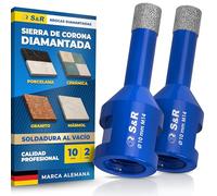 S&R Broca Diamante 10 mm Corona Perforadora Baldosas Cerámicas Mármol Granito Gres. 2 Broca Hueca diamantada