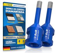 S&R Broca Diamante 8 mm Corona Perforadora Baldosas Cerámicas Mármol Granito Gres. 2 Broca Hueca diamantada
