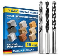 S&R Broca Multimaterial para Pared y Hormigón Metal Madera. Juego de 15 Brocas Mixtas
