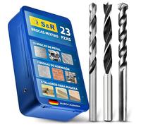 S&R Broca Taladro Multimaterial Mixta. Juego de 23 Brocas Metal Hormigón Madera