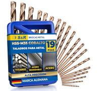 S&R Brocas HSS para Metal Profesionales. Juego de 19 brocas de 1,0 a 10 mm, DIN 338, HSS cobalto, cobalto aleado C - corte pulido a la norma DIN 1412 135 °. En solida caja de metal.