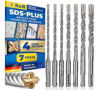S&R Brocas SDS 4 ECO PLUS (4 Cortadores) Juego de 7 Brocas Pared, Hormigón