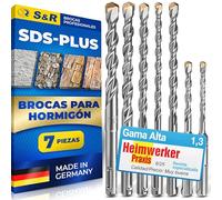S&R Brocas Sds Plus Juego de 7 Brocas Pared Hórmigon Armado 2 Cortadores MADE IN GERMANY. Calidad Industrial