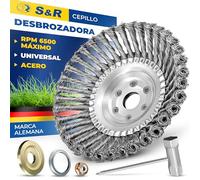 S&R Cepillo para Desbrazadora Cabezal Desbrozadora Cepillo Alambre Universal Acero PREMIUM 200 mm. Cepillo Mala Hierbas Musgo Cabezal de desbrozadora.
