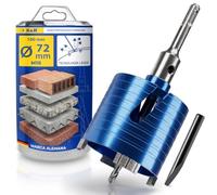 S&R Corona de Perforación de Diamante - Set 72 mm - Altura de segmento 10 | Broca Central 8 x 120 mm + Adaptador SDS-plus + Caja estable - Avellanador de latas