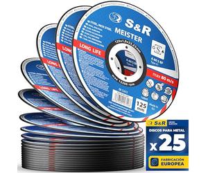 S&R Disco Corte Metal 125 x1 mm Radial de Corte Hierro Acero INOX. Juego 25 Discos para Amoladora ángular. Made in EUROPA