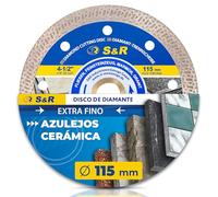 S&R Disco de corte Diamante 115 mm x Azulejos Gres Porcelánico Mármol Granito. Muela diamantada Corte superfino 1,5 mm