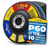 S&R Discos de Láminas Abrasivos Amoladora 115mm Grano 60. Discos de Lija