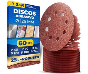 S&R Discos Papeles Lija Radial 125 mm Autoadhesivos - 60pzs Grano 10 x 40/60/80/120/180/240 Lijadora Amoladora Parkside Einhell Bosch Makita