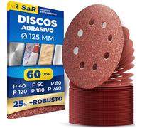 S&R Discos Papeles Lija Radial 125 mm Autoadhesivos | Disco de lija grano 40/60/80/120/180/240 - Lijadora Amoladora Parkside Einhell Bosch Makita