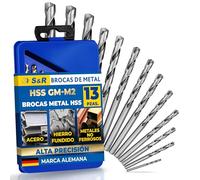 S&R Juego 13 Brocas para Metal Hierro Acero HSS 1-6,5 mm, 118 °, serie GM DIN 338, HSS - acero metal, de calidad profesional