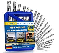S&R Juego de 19 Brocas para Metal y Hierro Rectificadas HSS 1-10 mm 118° serie GM DIN 338 - Calidad Profesional