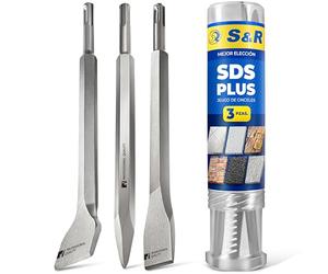 S&R Juego de 3 Cinceles SDS Plus: cincel Plano Largo y Cincel a punta Para Taladro Bosch Makita Metabo y otras marcas