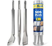 S&R Juego de 3 Cinceles SDS-Plus: Cincel Plano Largo y Cincel de Punta