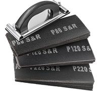 S&R Juego de 30 Hojas de lija para paneles de yeso, 10 hojas de lija P80, P120, P220, 280 x 93 mm, con lijadora manual de 240 x 80 mm, grano de carburo de silicio resistente, ideal para yeso