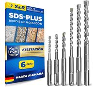 S&R Juego de 6 Brocas SDS-Plus de Pared, Hormigón, Piedra, Ladrillos, Granito - Para Taladro sds-plus