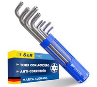 S&R Juego de 8 Llaves Allen Torx Perforadas con agujero. Llaves a estrella para bici y Mots ligeras para llevar y precisas