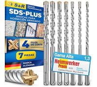 S&R Juego de brocas SDS-Plus / 4 cortes - 6/7 piezas - para hormigón, piedra y granito (7 piezas/SDS Plus / 5-12mm)