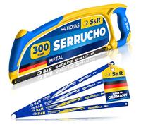S&R Juego de sierra para metales (300 mm, 5 piezas, con 4 hojas de sierra de alto rendimiento, fabricado en Alemania, sierra de mano, sierra de metal, molibdeno bimetal 18/24 TPI)