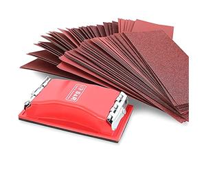 S&R Juego Papel de Lija - 1x Taco de lijado + 80 Hojas de lija para Lijdora Rectangular 93 x 230 mm (10 cada granos P40, P60, P80, P120, P180, P240, P320, P400)