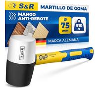 S&R Marteau en Caoutchouc Noir/Blanc 75mm-910 Gr. Maillet en Caoutchouc sans rebonds professionnel manche en fibre de verre antidérapant. Marteau Carreleur pour pavés, carrelage, camping, certifié GS