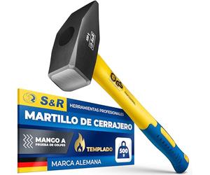 S&R Martillo de Cerrajero 500 Gr. Martillo de Carpintero Profesional. Mango de fibra de vidrio anti deslizante y anti vibración.